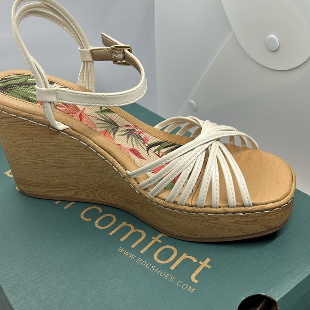 NEW B.O.C  CREAM  WOMEN CATALINA PLATFORM WEDGE SANDALS SIZE 8 - Picture 3 of 7